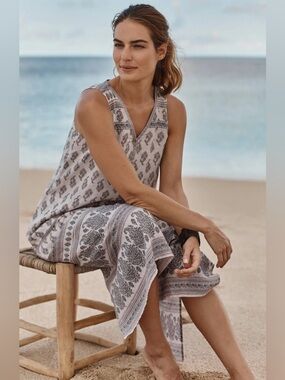 Pure Jill 100% Linen Bungalow Dress Mauve Tint Placed Paisley Large P NWOT